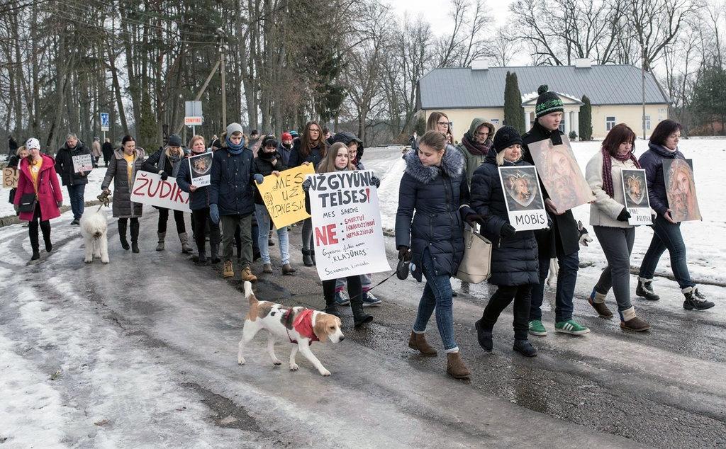 Protestavo prieš žiaurų elgesį su gyvūnais / Šventupėje surengta protesto akcija. VšĮ „Klajūnas“ nuotr.
